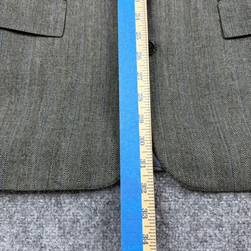 Vtg Polo Ralph Lauren Blazer Mens 44R Olive Herringbone Pinstripe USA Wool FLAW